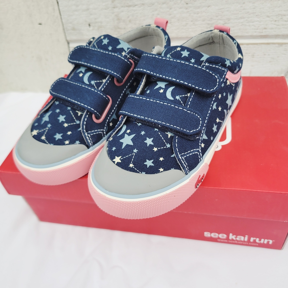 NIB See Kai Run Girl's Navy Stars Robyne Sneakers - child size 12